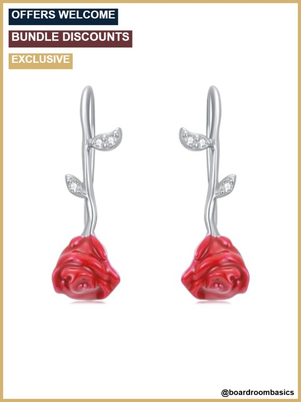 925 Sterling Silver Rose Earrings Lab Grown Diamond Crawler Cuff Women Jewelry